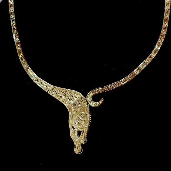 Panther Necklace Fine Silver plated, Cubic Zirconia.